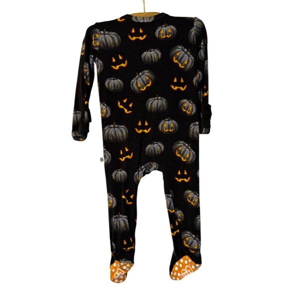 Little Bum Bums Bamboo Black Pumpkin Halloween Baby Footed Pajamas 3-6M Zippy - Picture 2 of 5